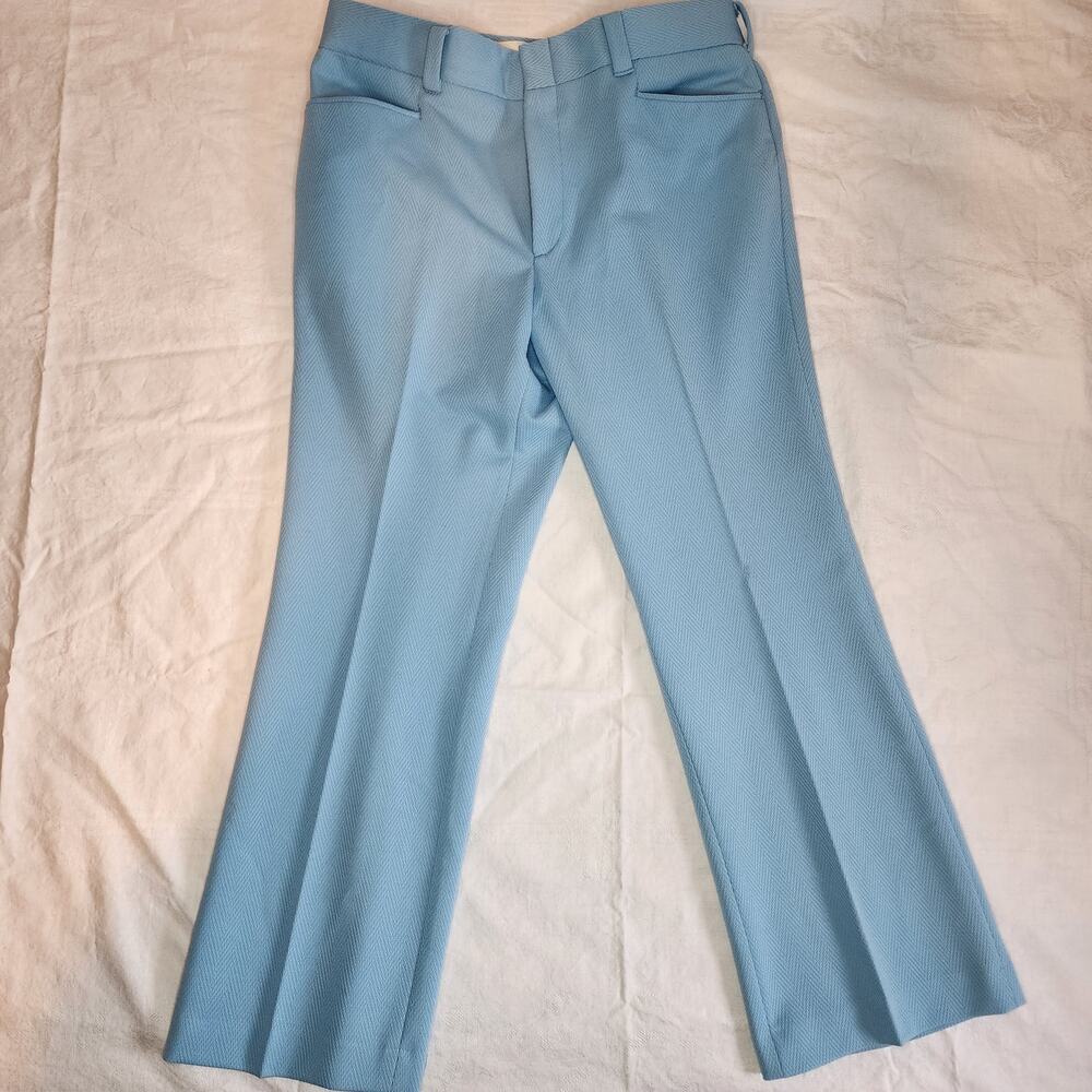 1970's Light Blue Vintage LEVI's Polyester Chino Mens Pants